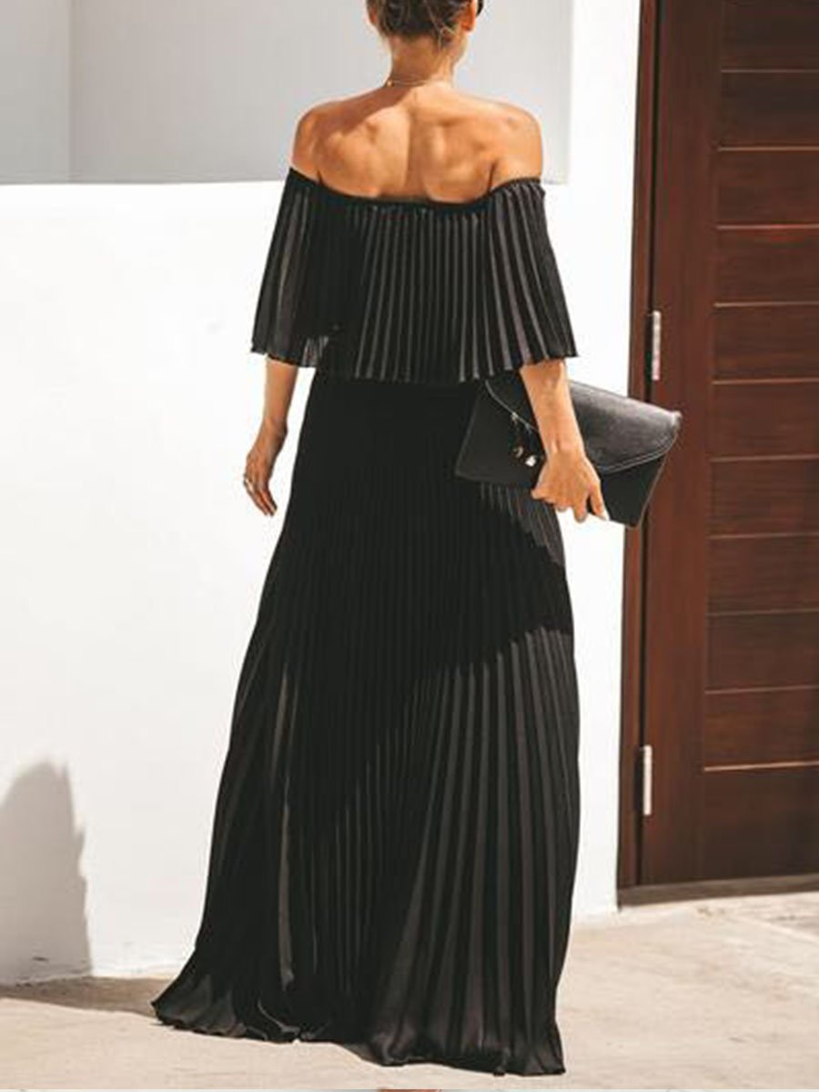 Robe longue en mousseline de soie à volants