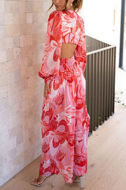 Floral Cutout Waist Pocketed Jumpsuit