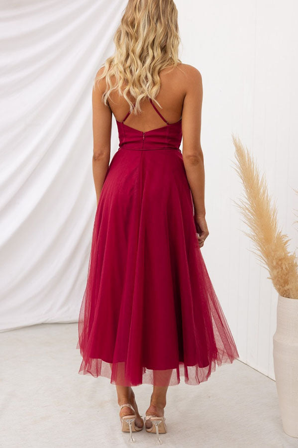 Robe longue de soirée à bretelles en mousseline de soie de princesse moderne