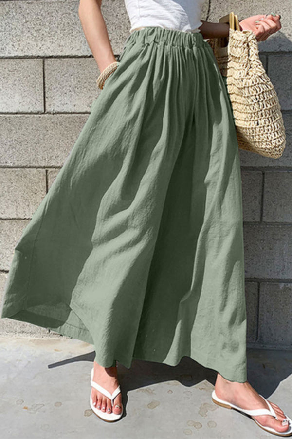 Pantalon large en coton de couleur unie pour femme, style décontracté, à la mode, pour l'été
