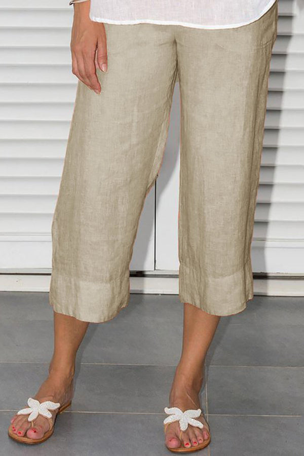 Woman Solid Plus Size Elastic Waist Solid Short Pants