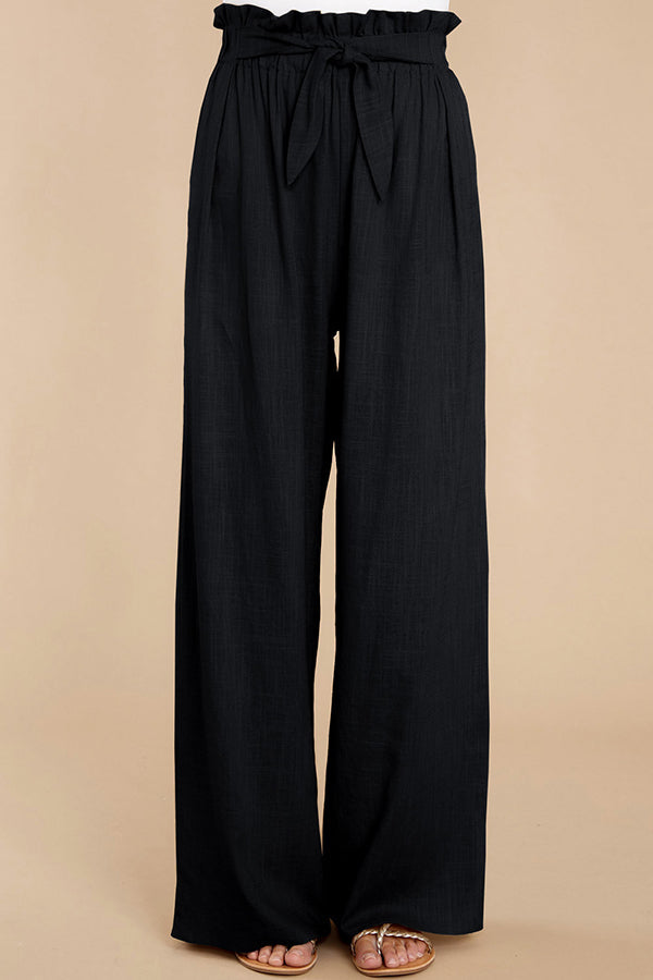 Pantalon décontracté ample en coton et lin pour femme