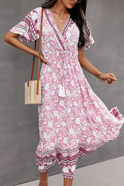 Spring/Summer V-Neck Tie Boho Dress