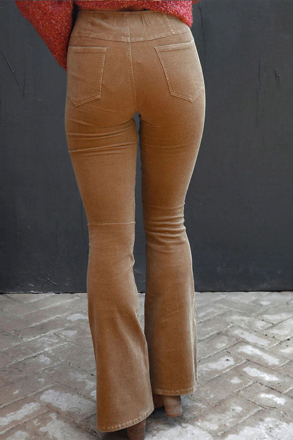 High Rise Elastic Waistband Bell Corduroy Pants