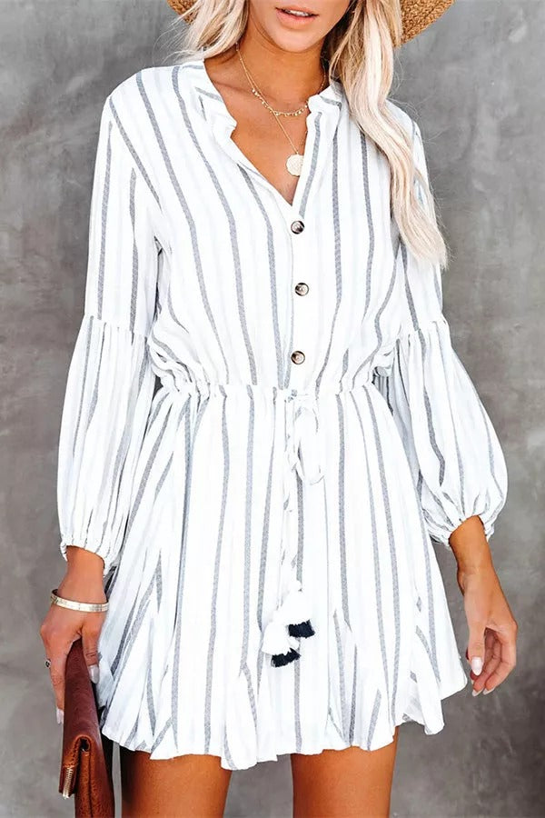 Train of Thought Striped Button Down Mini Dress