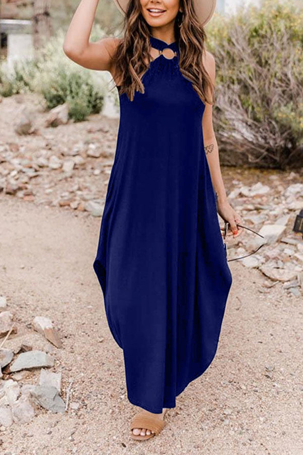 Off Shoulder Casual Comfortable Halter Long Pocket Dress