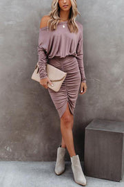 Long Sleeve Ruched Knit Dress