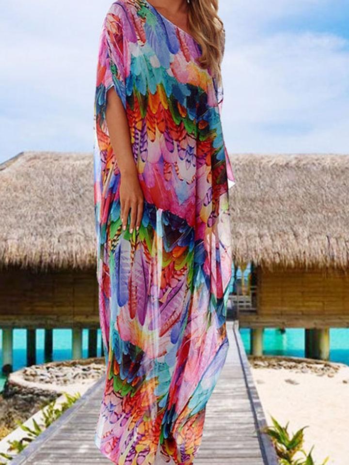 Feather Print Bandage Design Multicolor Cover-up