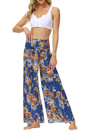 Printed Women's Loose Beach Wide Leg Lace-up Trousers