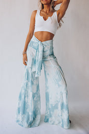 Printed Women's Loose Beach Wide Leg Lace-up Trousers