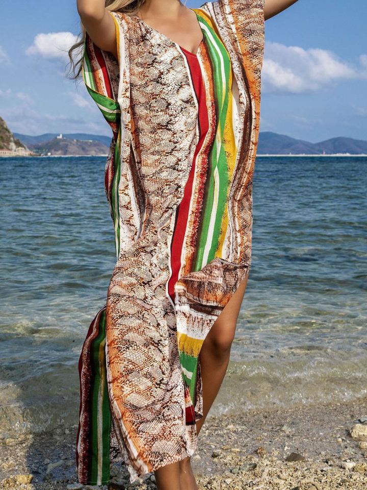 Cache-maillot rayé multicolore à imprimé cobra