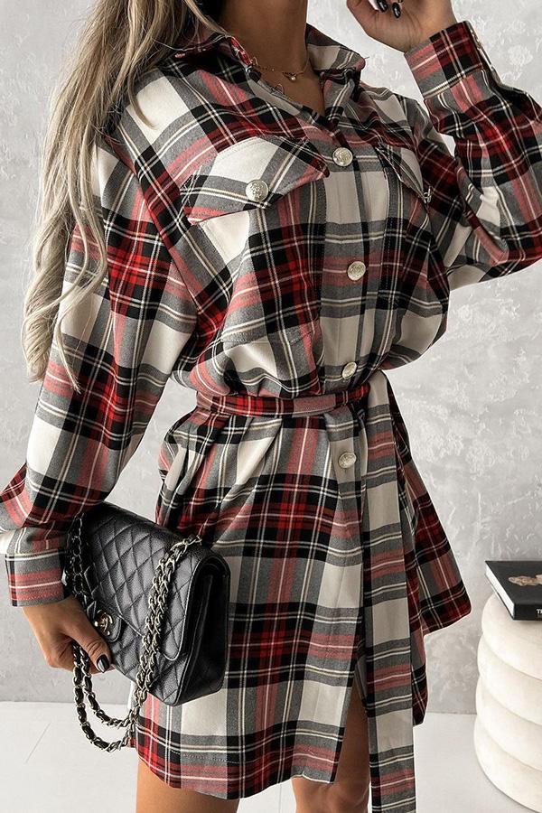 Cheery Mood Classic Checkered Belted Dress