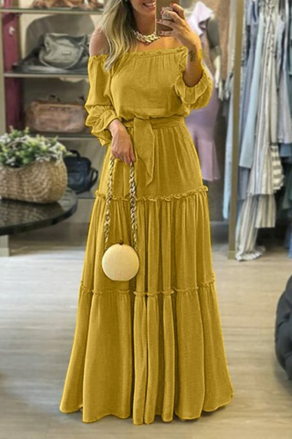 Lace-up Ruffled Boho Sexy Off-the-shoulder Maxi Dress