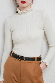 ruffled half turtleneck slim fit sweater