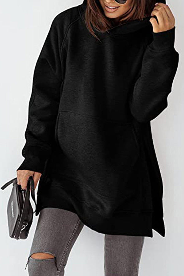 Women's Hoodies Solid Pocket Slit Long Sleeve Hoody