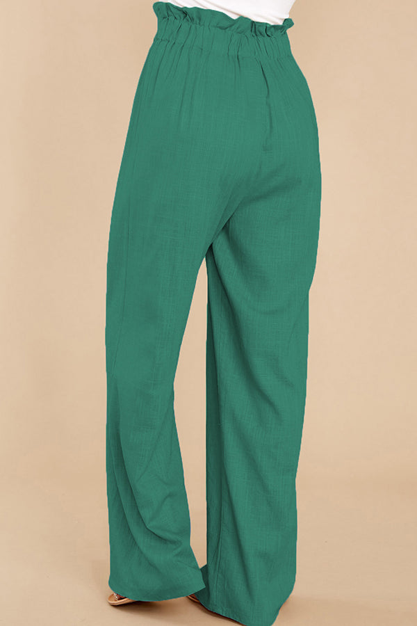 Pantalon décontracté ample en coton et lin pour femme