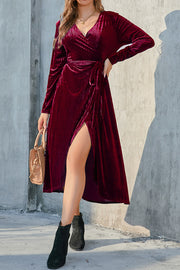 Slit Tie Corduroy Midi Dress