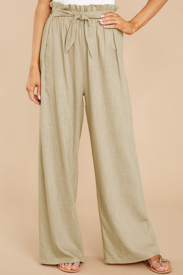 Pantalon décontracté ample en coton et lin pour femme