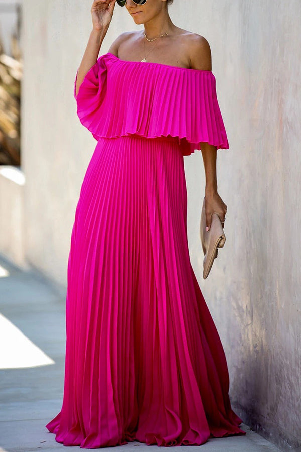 Robe longue en mousseline de soie à volants