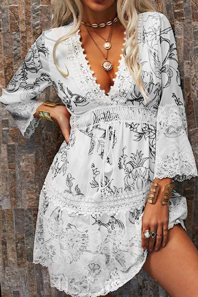 FLORAL LACE PRINT CASUAL DRESS