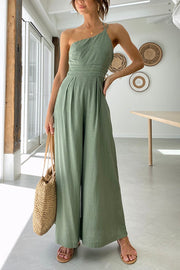 Sexy Sling Waist Pocket Straight Sleeveless Jumpsuit