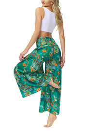 Printed Women's Loose Beach Wide Leg Lace-up Trousers