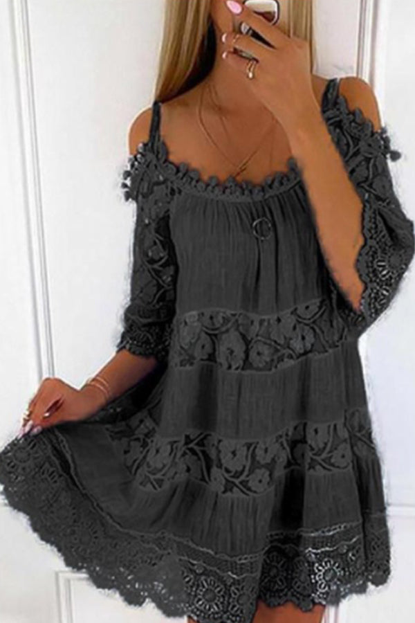 Off Shoulder Lace Sling Loose Dress