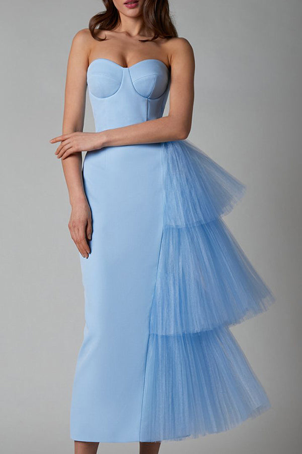 High-stretch mesh slim-fit slit dress