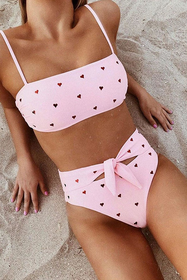 Little Red Heart Print Two pieces Swimsuit( 3 Colors)