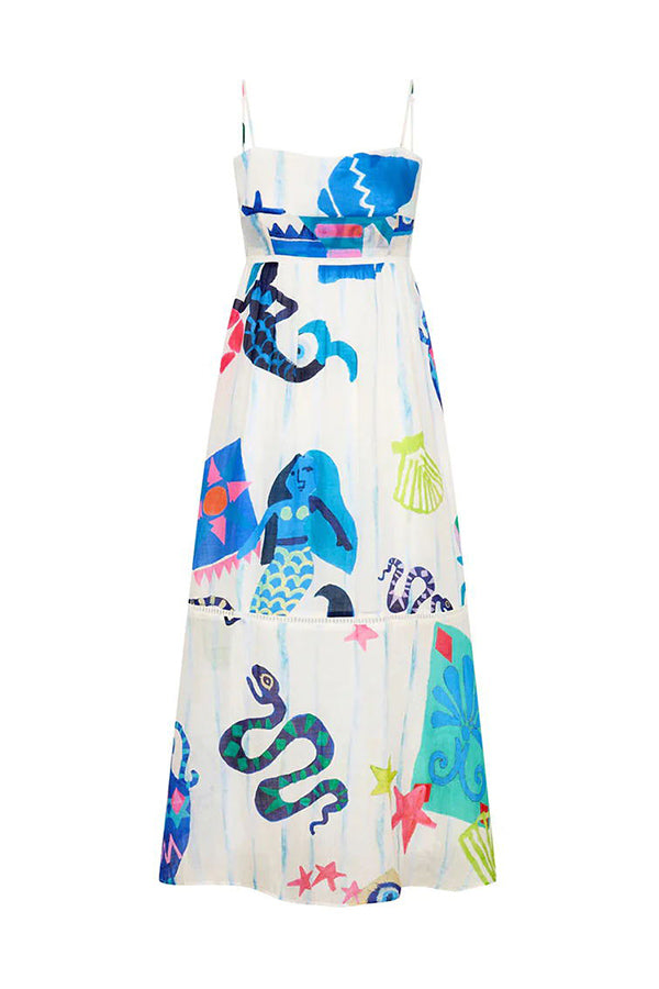 She's The Fun – Midikleid aus Leinenmischung mit verspieltem Print und Leiterbesatz 
