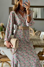 V-neck Multi Print Midi Dress