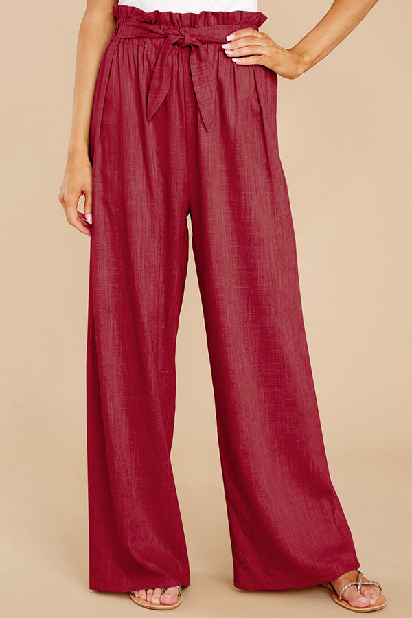 Pantalon décontracté ample en coton et lin pour femme