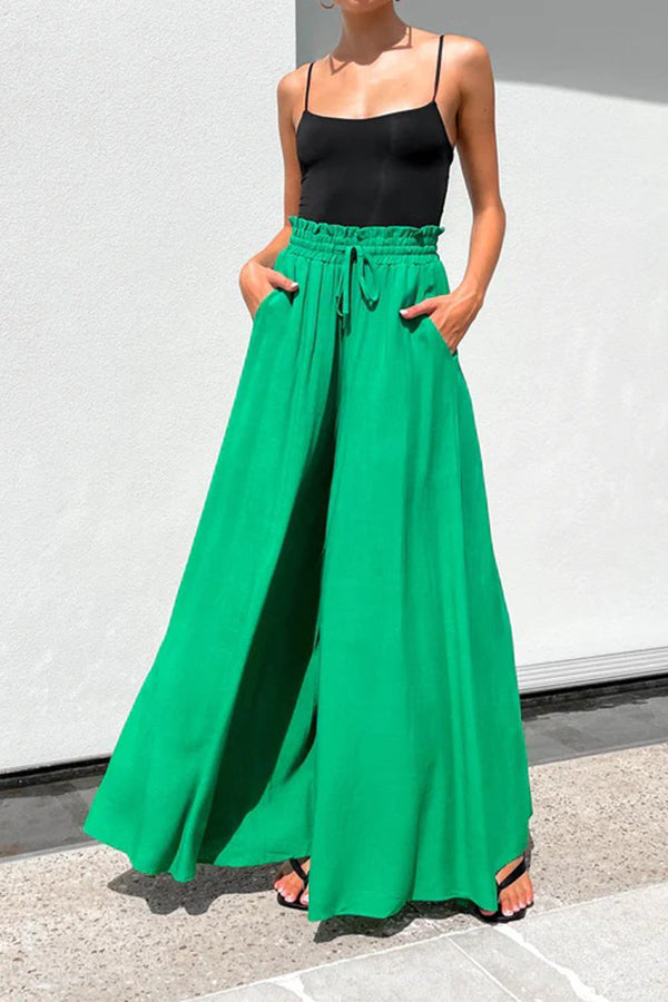 Pantalon large décontracté à taille élastique