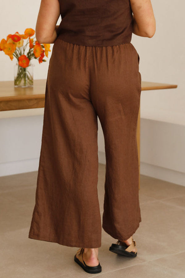 Brown-Cotton Linen Pants