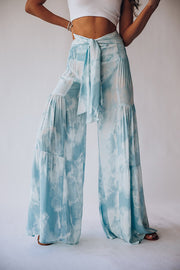 Printed Women's Loose Beach Wide Leg Lace-up Trousers