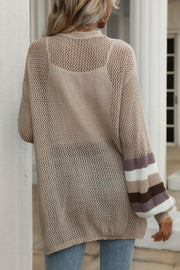 women's knitted colorblock loose hollow mesh breathable sweater coat