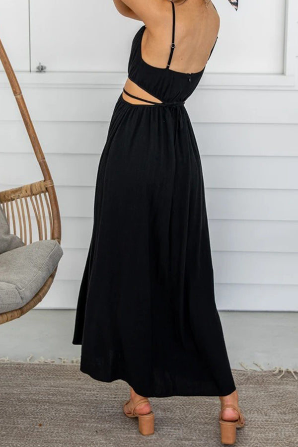 Elegantes Kleid aus Baumwolle und Leinen mit trägerlosen Hosenträgern und Gürtel