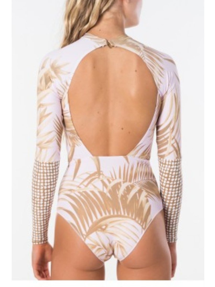 Leaf Printed Patchwork White One-piece Swimsuit