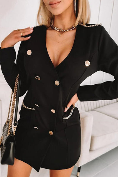 Casual Solid Patchwork V Neck Long Sleeve Dresses