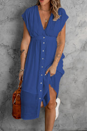 Deep V Short Sleeve Waist Dress