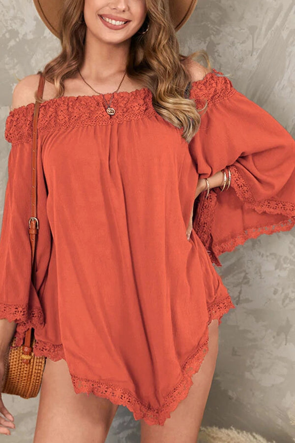 Solid Lace Off-Shoulder Mini Top Shirt