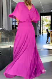 Solid Color Short Sleeves V-Neck Maxi Dresses