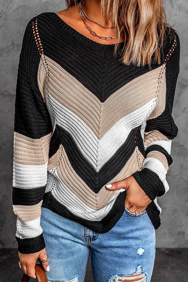 Women's Colorblock Long Sleeve Knit Sweater