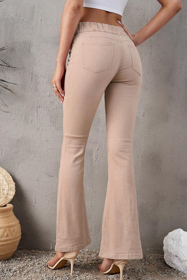 Pocketed Elastic Waistband Corduroy Pants