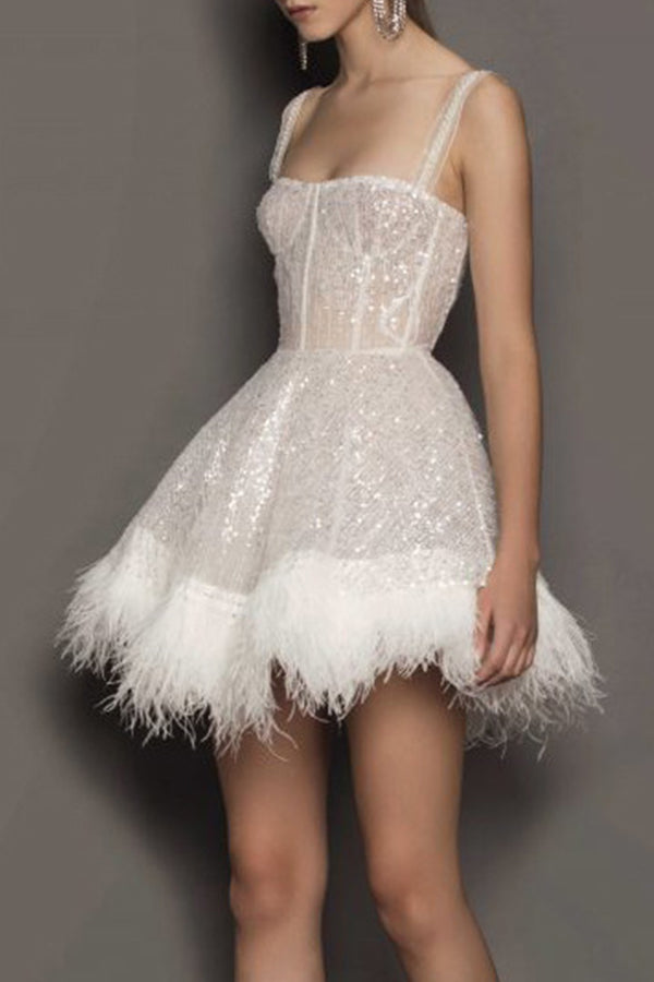 Sexy Wrapped Breast Dress Feather Sequins Dress