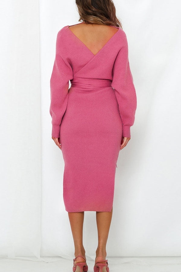 slim v-neck knitted dress