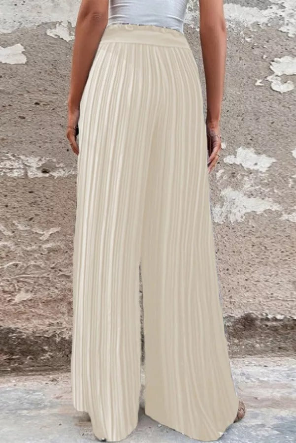 Cali Satin Belt Pleated Wide Leg Pants