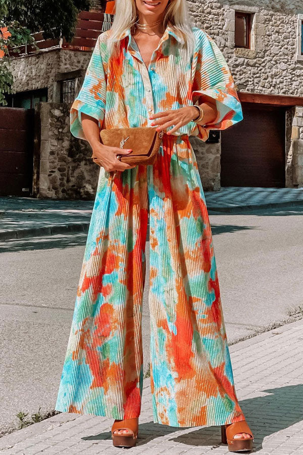 Casual Blooming Loose Waist Wide-leg Jumpsuit