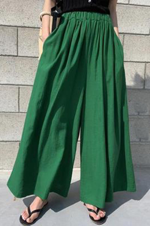 Pantalon large en coton de couleur unie pour femme, style décontracté, à la mode, pour l'été