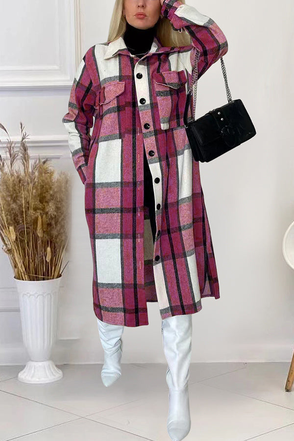 Plaid Shirt Loose Fit Women's Mid Length Coat